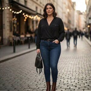 Terra & Sky Black Faux Wrap High-Low Blouse - 0X/14W NWOT 15